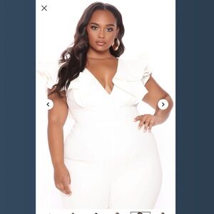 Fashion Nova Women’s White Denim Jumpsuit XL • New • Wide Leg One Piece